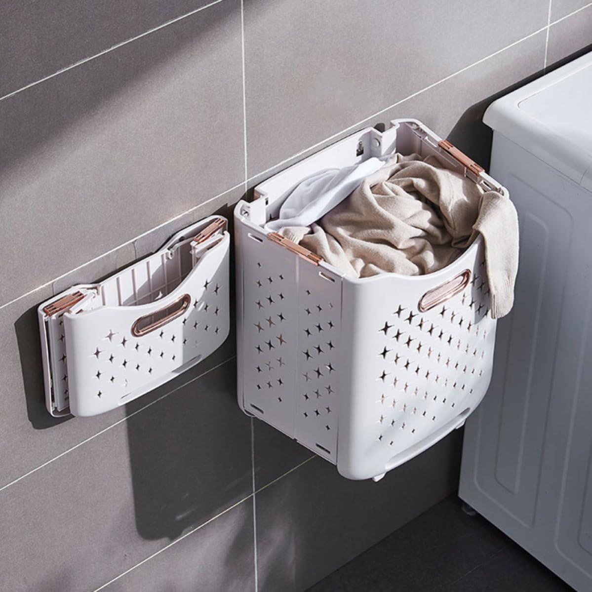 Cesto Portabiancheria in Plastico Bianco a Doppio Strato Pieghevole | Ruote, per Riporre Vestiti o Giochi, Struttura Richiudibile, Uso Domestico in Lavanderia