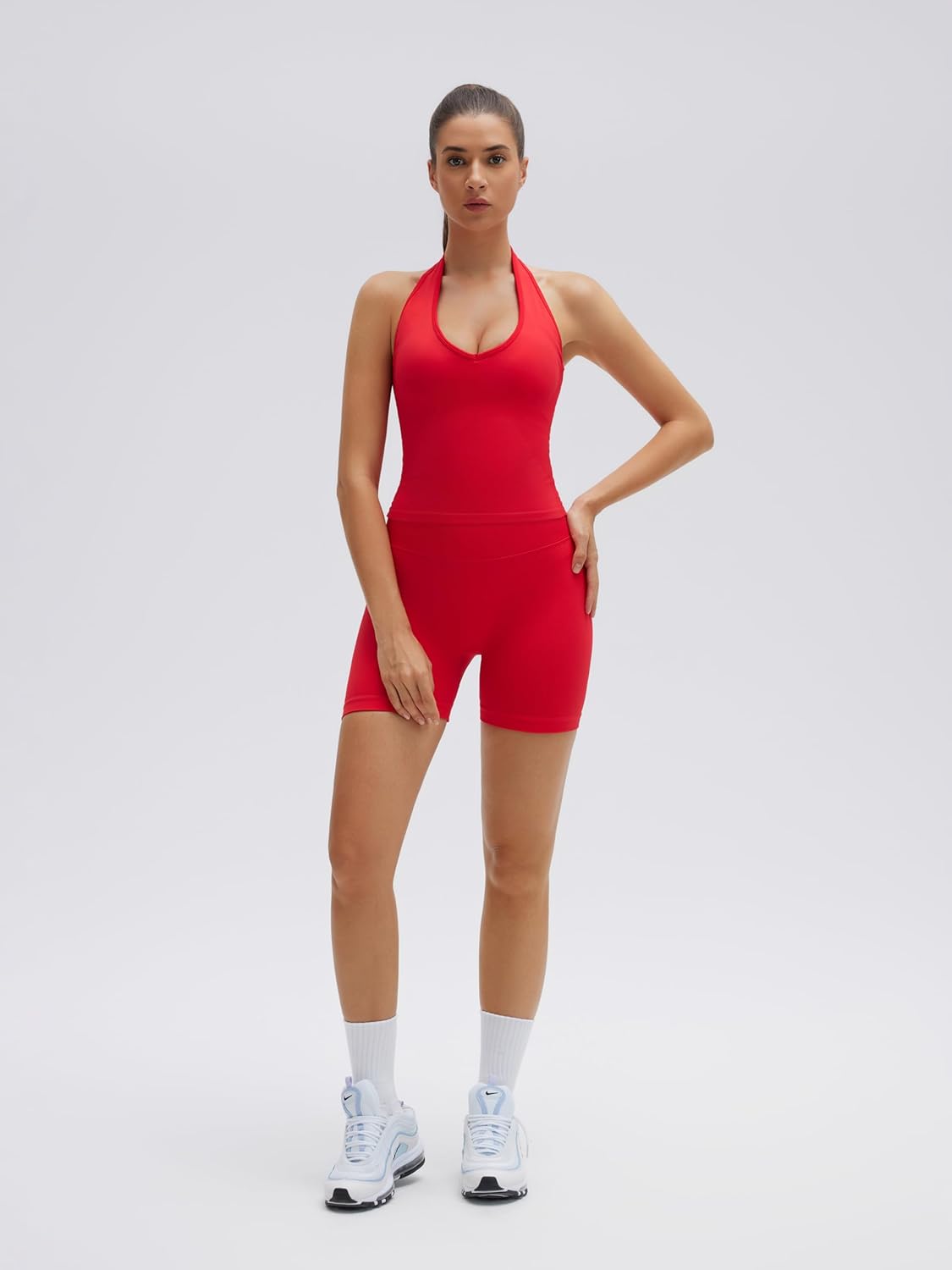 SUUKSESS Womens 2 Piece Workout Sets Padded Halter Tank Top Gym Sets Seamless Tummy Control Biker Shorts for Athletic - Image 2