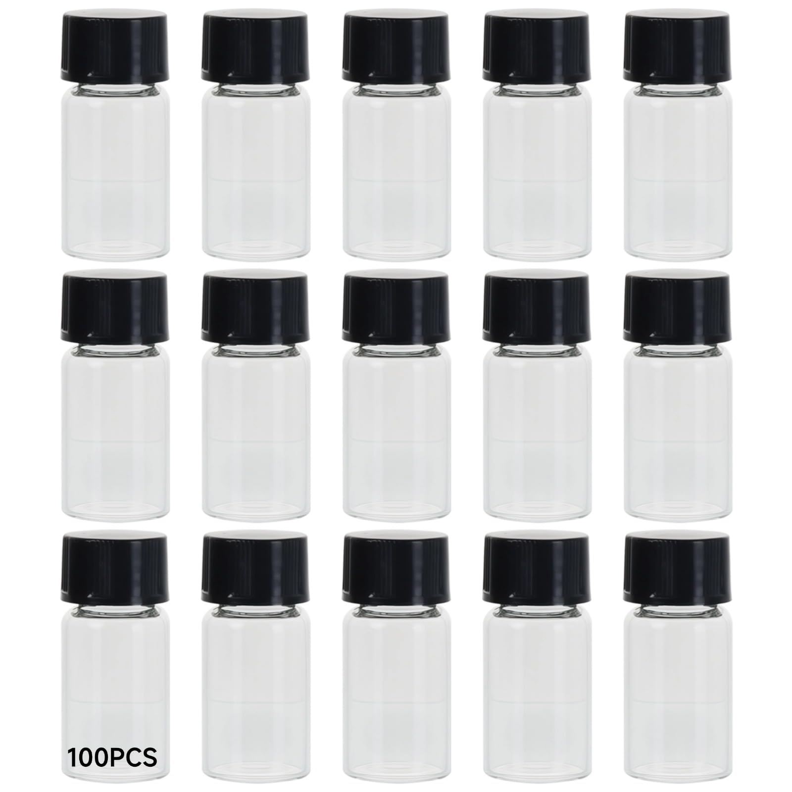 100 Stk. Probengefäße mit Deckel, 3 ml Glasvials mit Schraubkappen und PE-Einlagen, Probenfläschchen für Reagenzien, ätherische Öle, Duftaufbewahrung, wiederverwendbar, auslaufsicher
