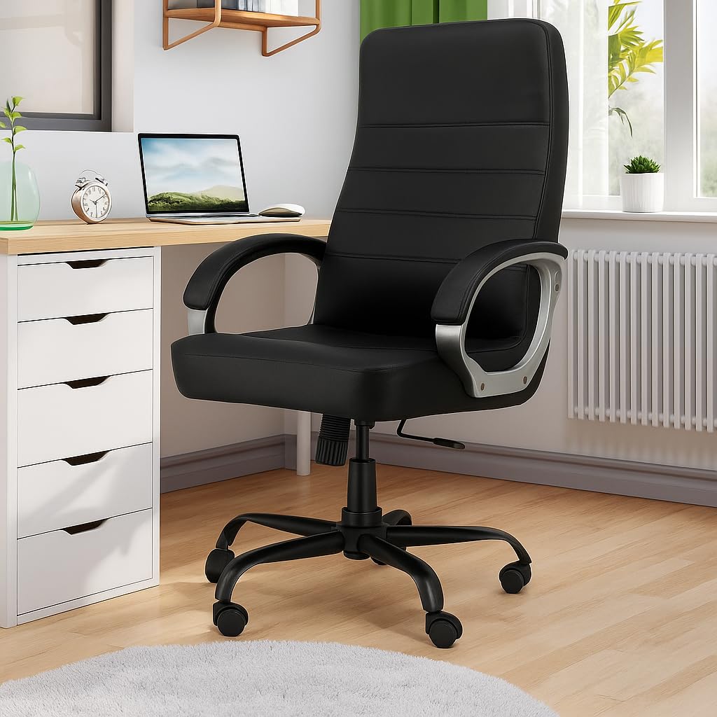 NEWTURN� Rolex High-Back Ergonomic Office Chair – Premium Leatherette, Rolling, Tilt, Chrome Base, 2-Yr Warranty, Study, Work, WFH Comfort NEWTURN� Rolex High-Back Ergonomic Office Chair – Premium Leatherette, Rolling, Tilt, Chrome Base, 2-Yr Warranty, Study, Work, WFH Comfort