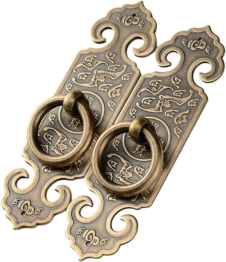 2Pcs Vintage Style Embossing Pattern Pulls Handle Bookcase Wardrobe Drawer Window Pure Copper Double Door Handle