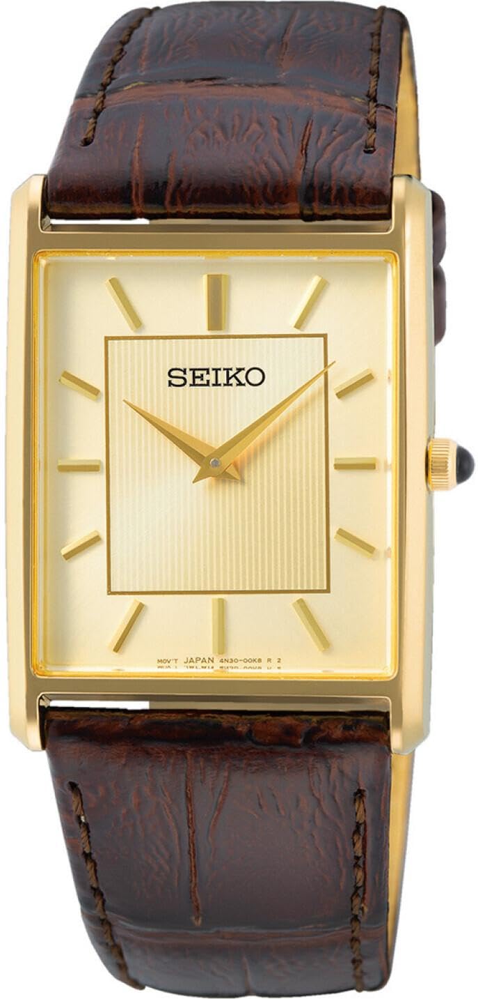 Seiko Męski zegarek kwarcowy stal szlachetna ze skórzanym paskiem SWR064P1, złoto, Pasek
