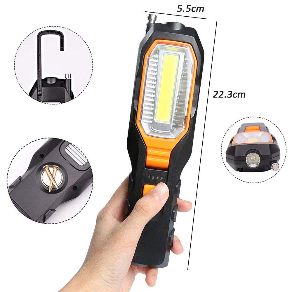 Lampa robocza LED Latarka ładowalna USB, LUXNOVAQ Przenośne lampy inspekcyjne COB Magnetyczne obrotowe światła robocze z magnesem i hakiem i 4 trybami do mechanicznego garażu samochodowego warsztatu