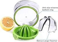 Vista 2 de Exprimidor de naranja y limón cítrico, exprimidor manual con taza medidora integrada y colador, 8 onzas (verde)