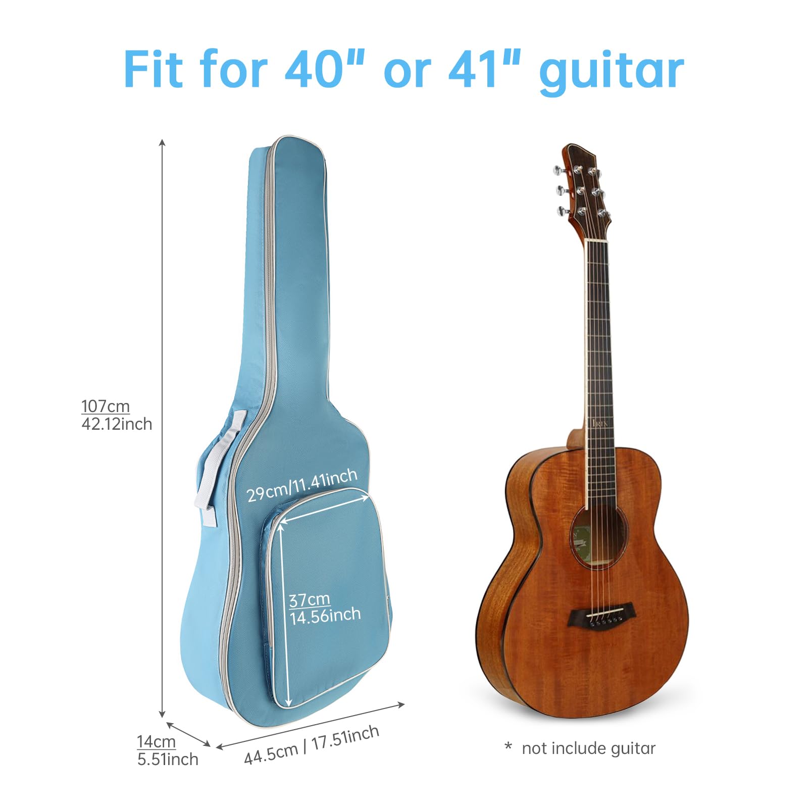 Housse de guitare acoustique de 101,6 cm, 104,3 cm, double bandoulière réglable, imperméable, souple, rembourrée, sac à dos de grande capacité pour amateur de guitare acoustique classique, bleu, bleu