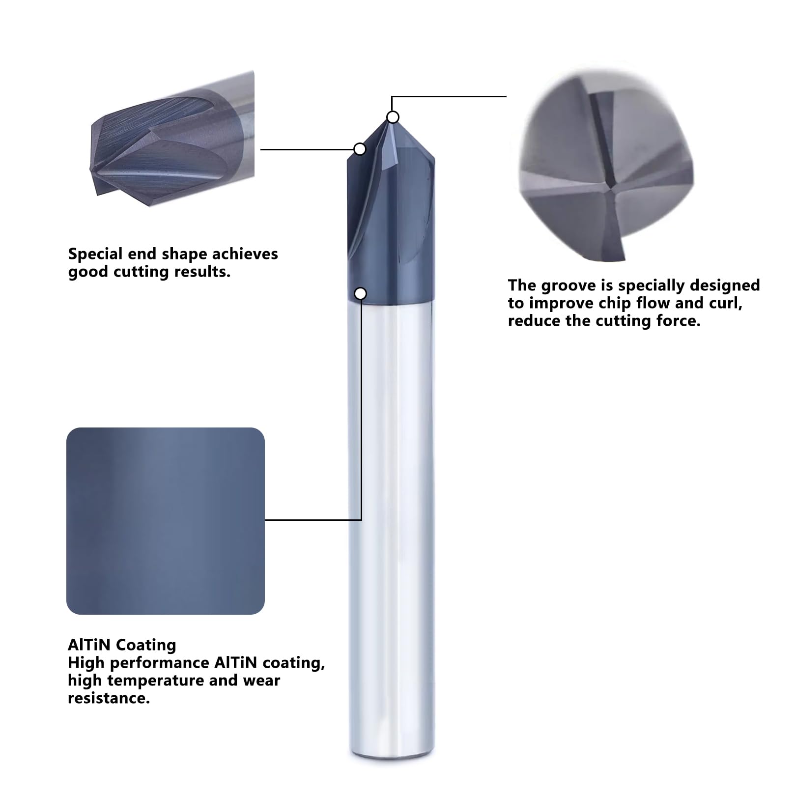 Carbide Chamfer End Mill - 90 Degree, AlTiN Coated -3