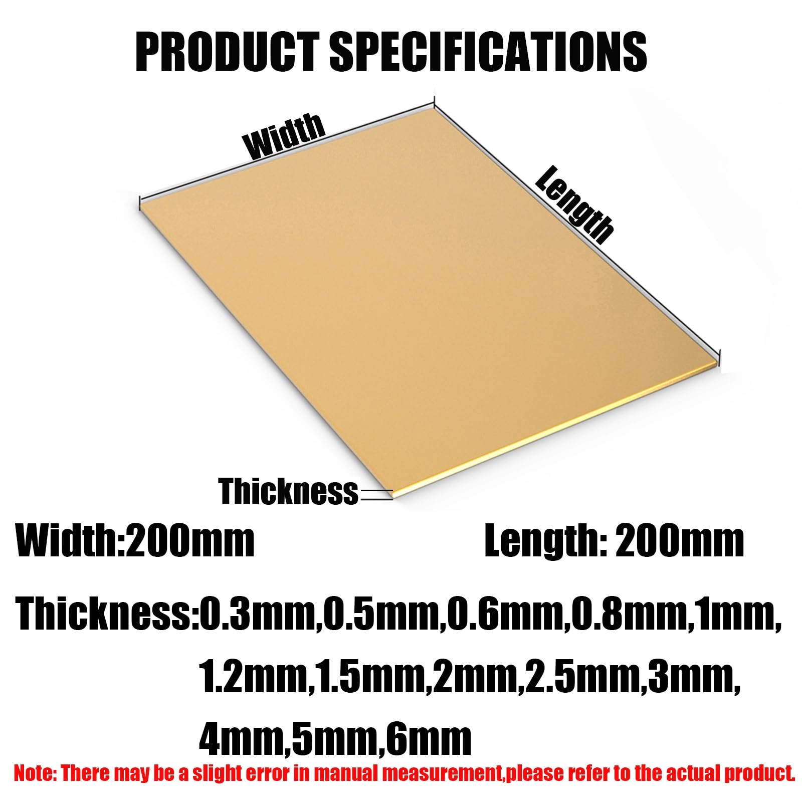 Blacha Mosiężna H62 200mmx200mm Grubość 0.3mm-6mm Cienka Płyta | Metalowa Folia Arkusz Do DIY Grawerowania CNC Cięcia Biżuterii Tłoczenia Przemysłowego(200x200x3mm)