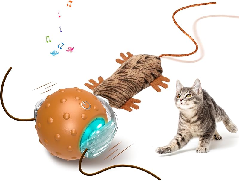 Juguetes para gatos Ratón interactivo con bolas para gatos | Juguetes para gatos activados por movimiento chirriante, rápidos en la alfombra, recargables, 3 modos para gatos de interior