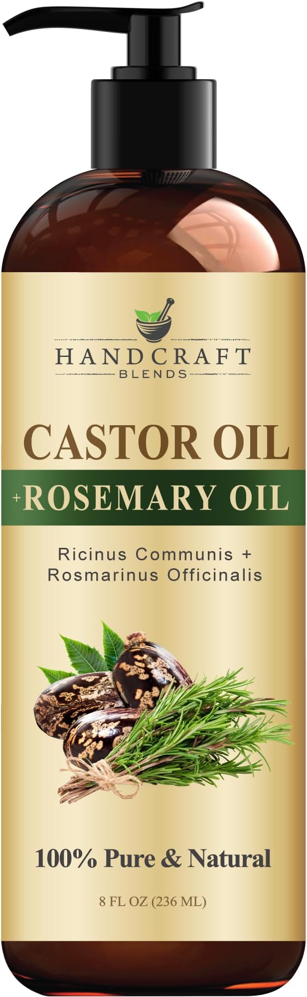 Handcraft Castor Oil with Rosemary Oil for Hair Growth, Eyelashes, Eyebrows - Hair Styling Oil - 100% Pure and Natural Carrier Oil Hair, Body Oil - Moisturizing Massage Oil for Aromatherapy - 8 fl. Oz