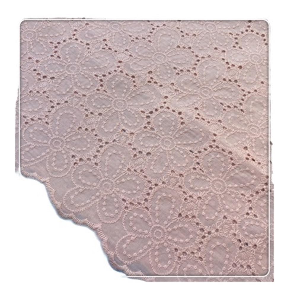 Tissu en coton coloré fait à la main - Dentelle brodée - Largeur : 130 cm - Pour vêtements, robes, accessoires de maison (rose clair)