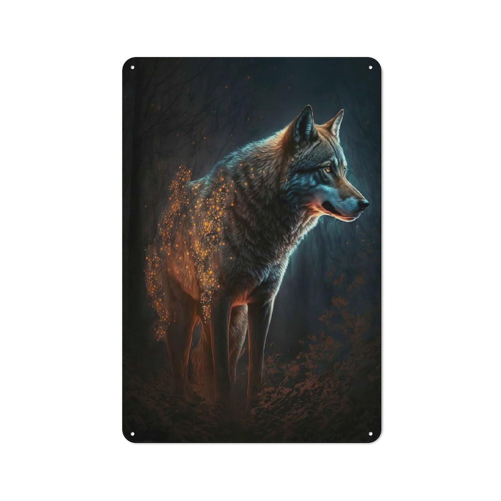 Junmoney Style-7 Wolf In The Night Forest Retro Tin Wall Plaque 30X20cm For Hobby Room Or Studio, New Home Wall Decor For Hobby Room Decor Fans