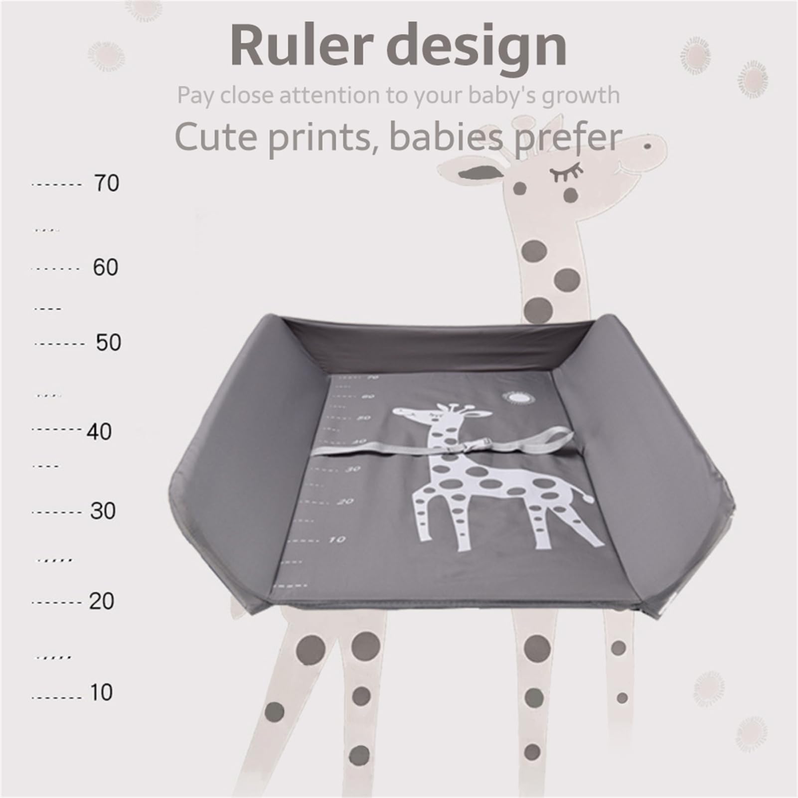 Homewell Cambiador de bebé plegable, con cambiador, cinturón de seguridad, compartimentos, bonito patrón e indicación de altura, estable y cómodo (gris)