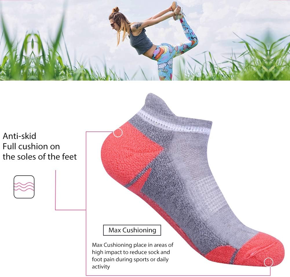 JOYNÉE Womens Ankle Athletic Low Cut Tab Socks Cushioned Running Sports 6 Pack - Image 3