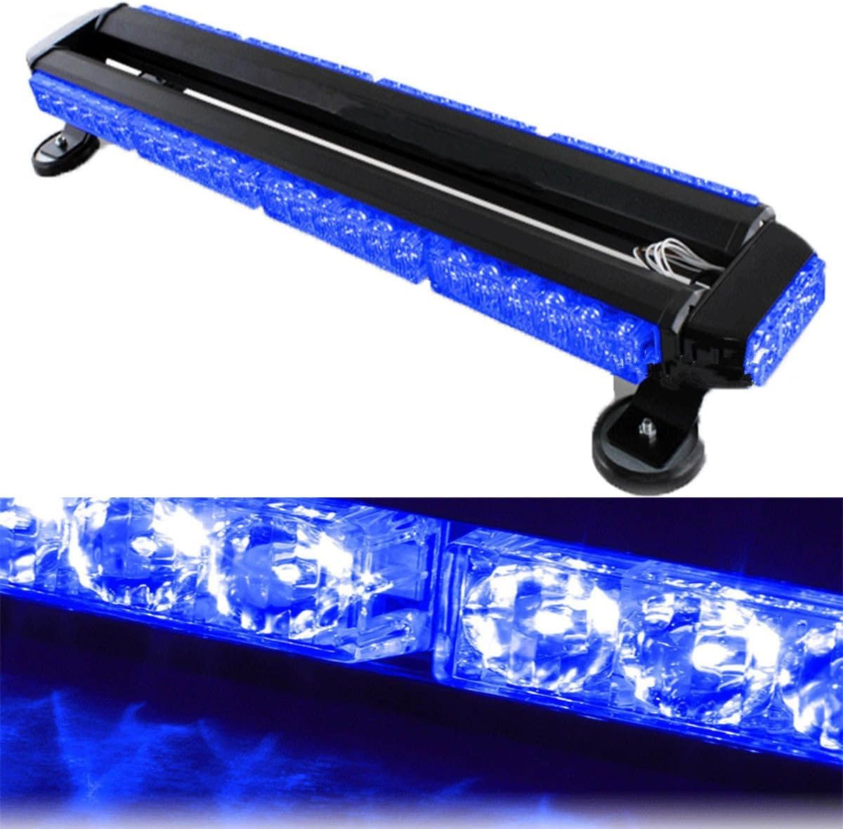 TangDao 54 LED 7 modes Double Face Advertissement d'Urgent Véhicule Stroboscope Clignotant Lampe Barre pour Van Camion 12V (Bleu)