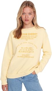 TRENDYOL Damen Crew Neck with Slogan Figurbetont Sweatshirt