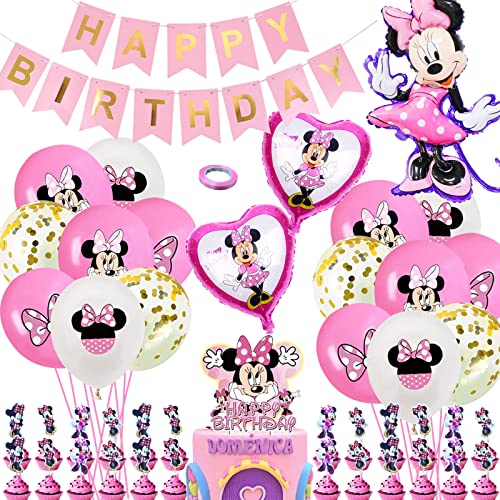 83 Piezas Fiesta Decoración, Themed Cumpleaños, Decoraciones de Cumpleaños Globo Aluminio de Rosa de Minnie Aluminio Globos Decoraciones de Temáticos Fiesta Niñas Kids Cumpleaños Cover