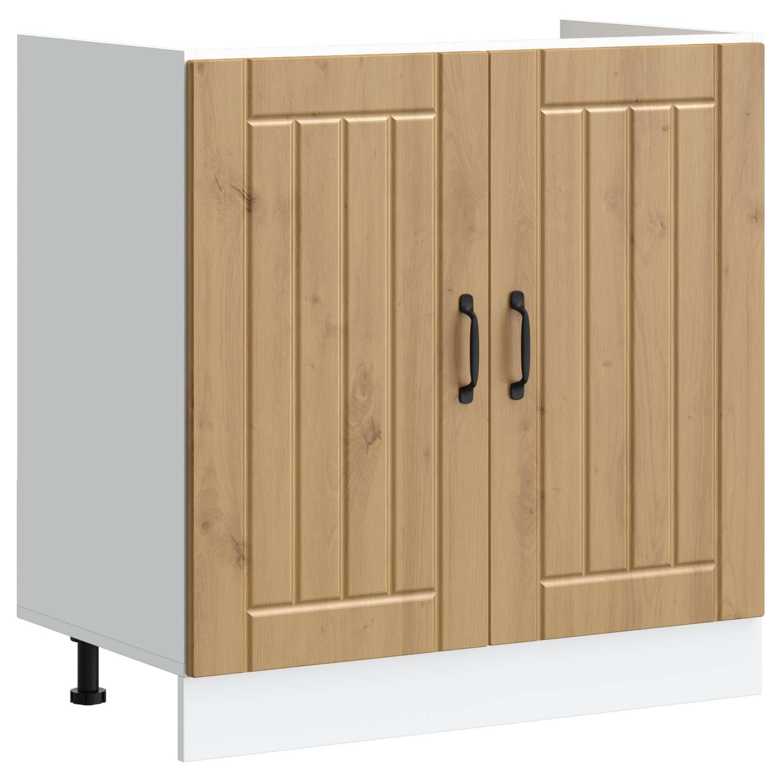 Meuble sous Évier Lucca avec Évier de Cuisine et Kit de Bonde, Armoire de Cuisine 2 Portes en Bois d'Ingénierie, Rangement Moderne Chêne Artisanal, 80 x 46 x 81,5 cm