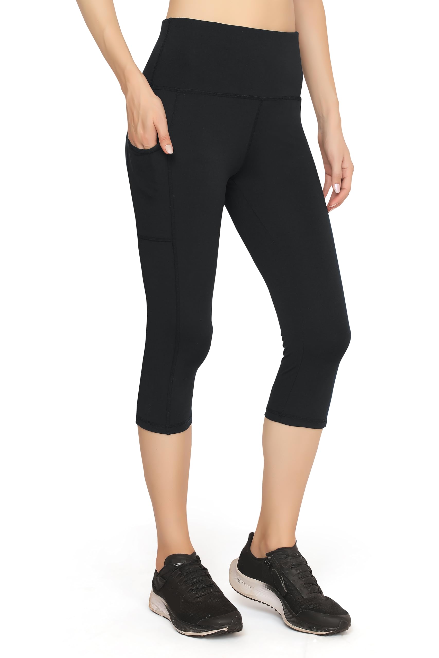 TRASA Active 3/4th Yoga Pants for Womens Gym High Waist with 2 Pockets, Tummy Control, Workout Pants 4 Way Stretch Yoga Capri - Available Sizes - S, M, L,XL, 2XL,3XL,4XL