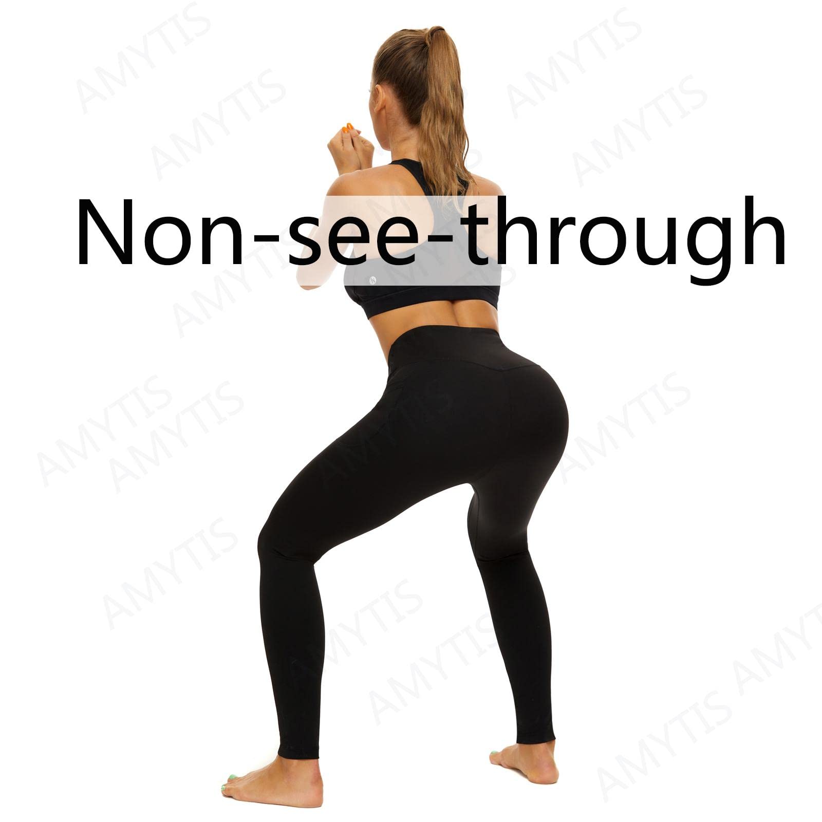 AMYTIS Sport Leggings Damen High Waist Yogahose mit Taschen Lang Sporthose Blickdicht Leggins Fitness Sportleggins - 5