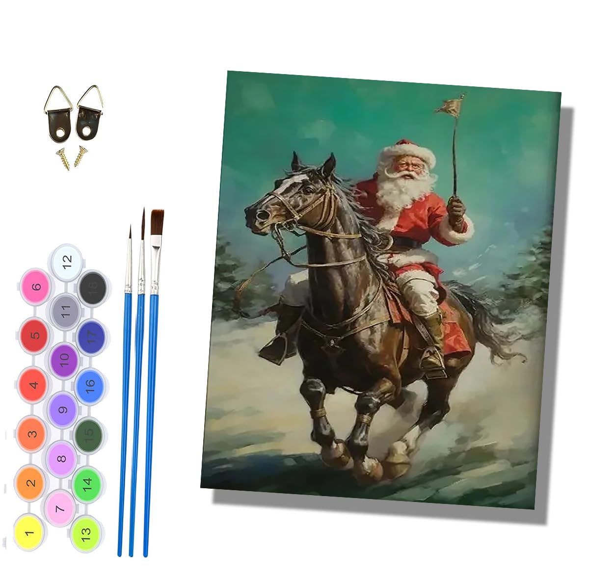 HONGPZH Paint by Numbers for Adults and Beginner Painting by Number Without Frame Oil Paintings on Canvas House Wall Decor 16x20in Santa Claus on Horseback