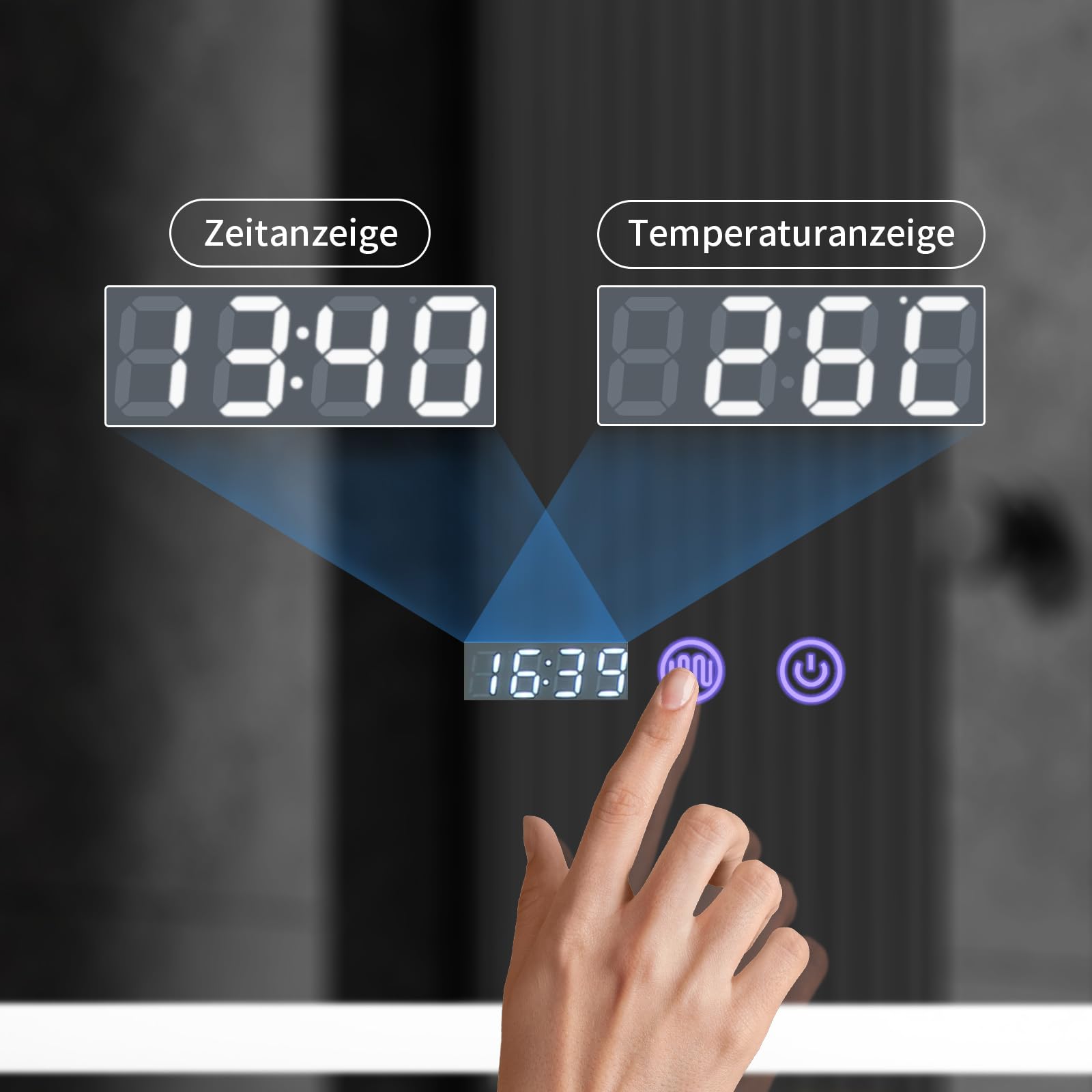 Treeboy Badspiegel mit Beleuchtung 70x50cm - LED Badezimmerspiegel mit Uhr, Temperatur & Feuchtigkeitsanzeige - Gehärteter mit Beschlagfrei, Touch-Schalter, 3 Lichtfarben Dimmbar, IP44 Wandspiegel