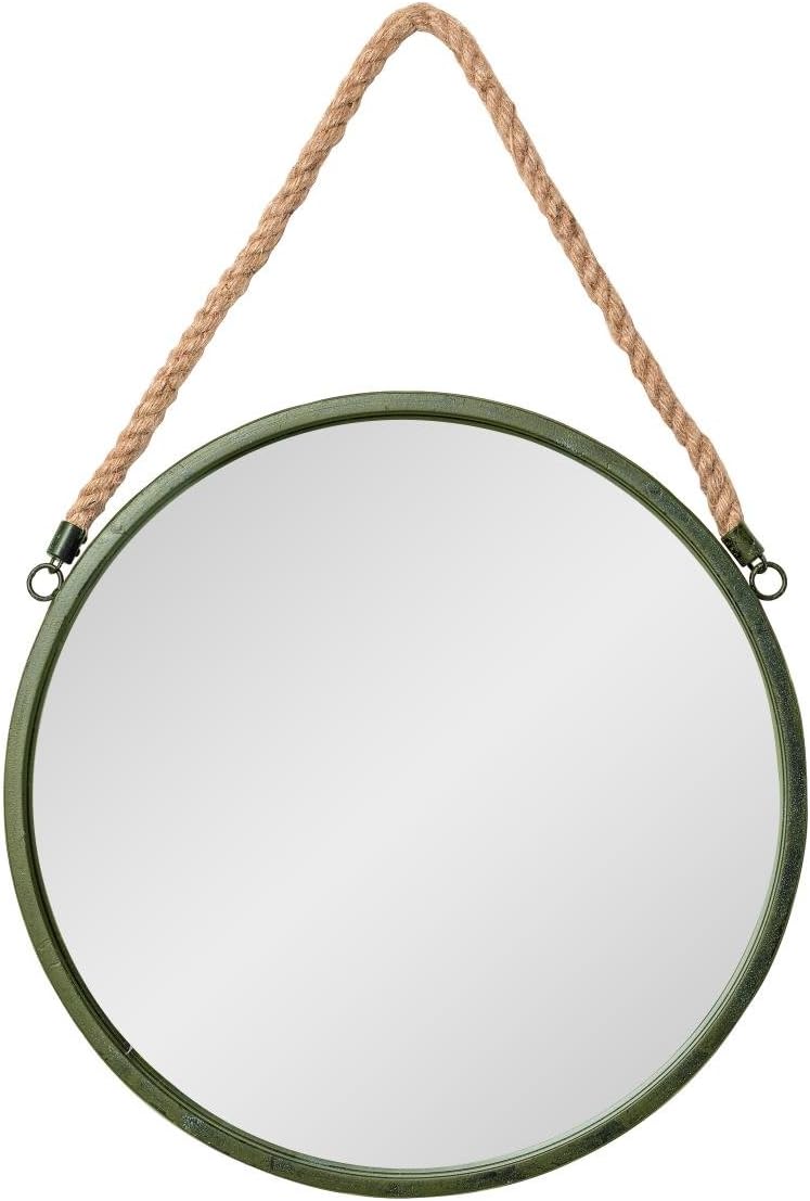 Verdigris Framed, Rope Hung, Indoor or Outdoor Large Round Mirror