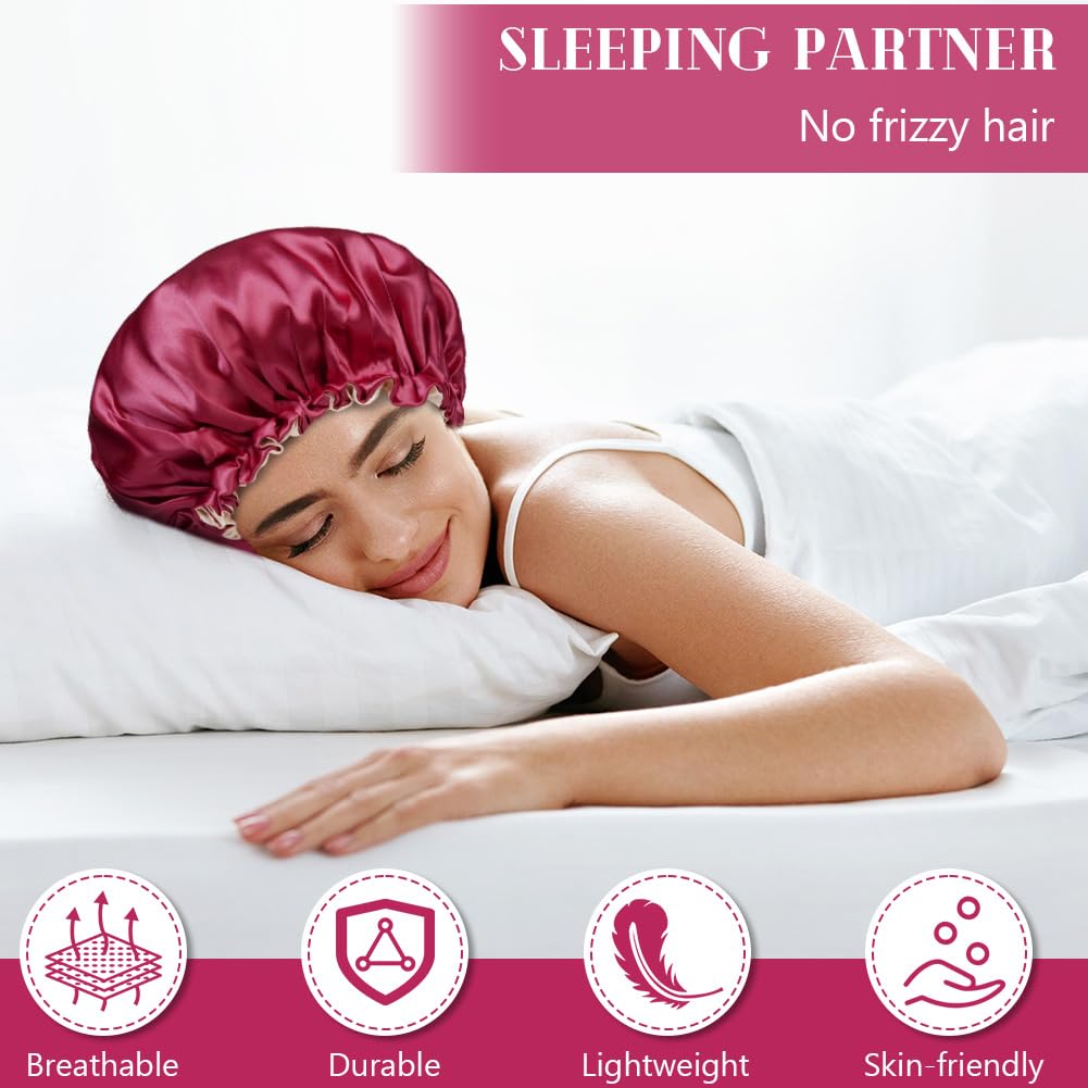Flintronic Satin Sleep Cap, Adjustable Sleep Bonnet, Silky Bonnet Bath Cap for Women Night Sleep Hat for Long Curly Hair All Hair - Image 4