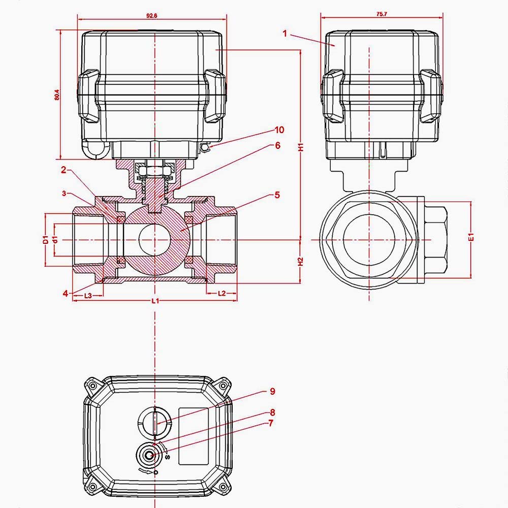 1/2" 12-24V CC valvola a sfera motorizzata con funzione manuale, 3 Vie valvola a sfera elettrica in Acciaio inossidabile DN15, CR301
