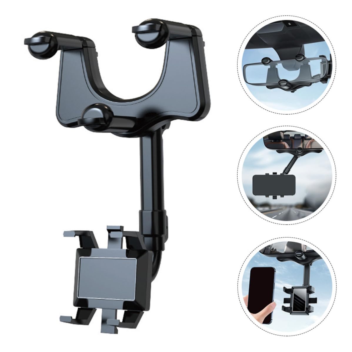 STOBAZA Supporto per Auto Magnetico Rotante in Abs e Colla Pu, Clip Regolabile per Cruscotto e Specchietto Retrovisore,