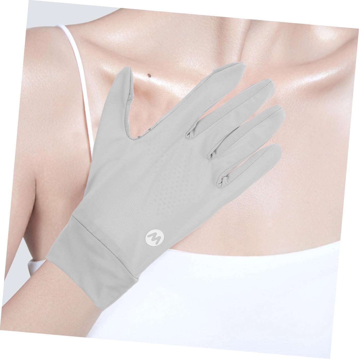Women’s Full Finger Cooling Sun Gloves Non-Slip Breathable Ice Silk Material UV Protection for Summer Outdoor Cycling and Driving, Size Medium Light Gray