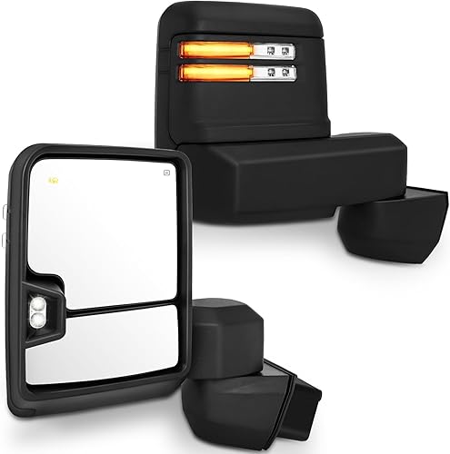 SCITOO Espejos de remolque con calefacción, ancho de señal de giro, charco, sensor de temperatura de luz de marcha atrás, retrovisores, repuesto