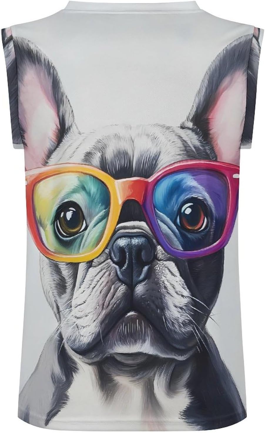 French Bull Dog with Glasses Men's V-Neck Basketball Tank Top Sleeveless Workout Tank Shirts Gym Fitness Tees Vest