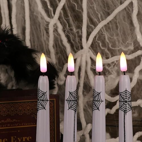 Miniatura 7 de DRomance Velas LED cónicas sin llama de araña con control remoto de 10 teclas y temporizador, funciona con pilas, mecha 3D parpadeante de plástico