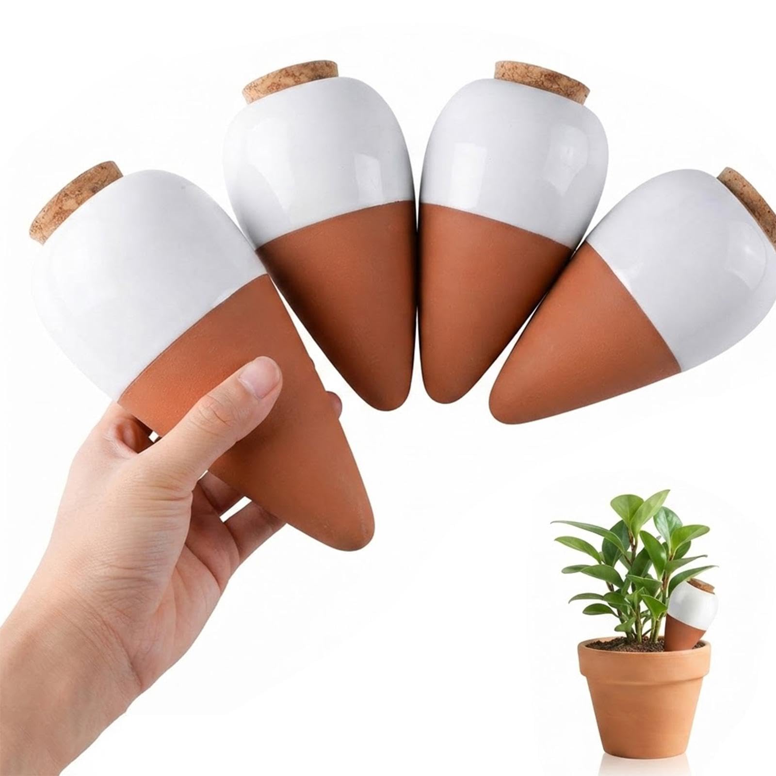 4 Pack Terracotta Watering Spikes, Plant Watering Devices Slow Release