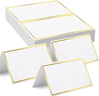 50PCS Table Name Cards,Place Cards,Blank Fillable Banquet Seat Card with Gold Foil Frame,Name Seating Cards for Weddings, Banquets, Events, Dinner Parties