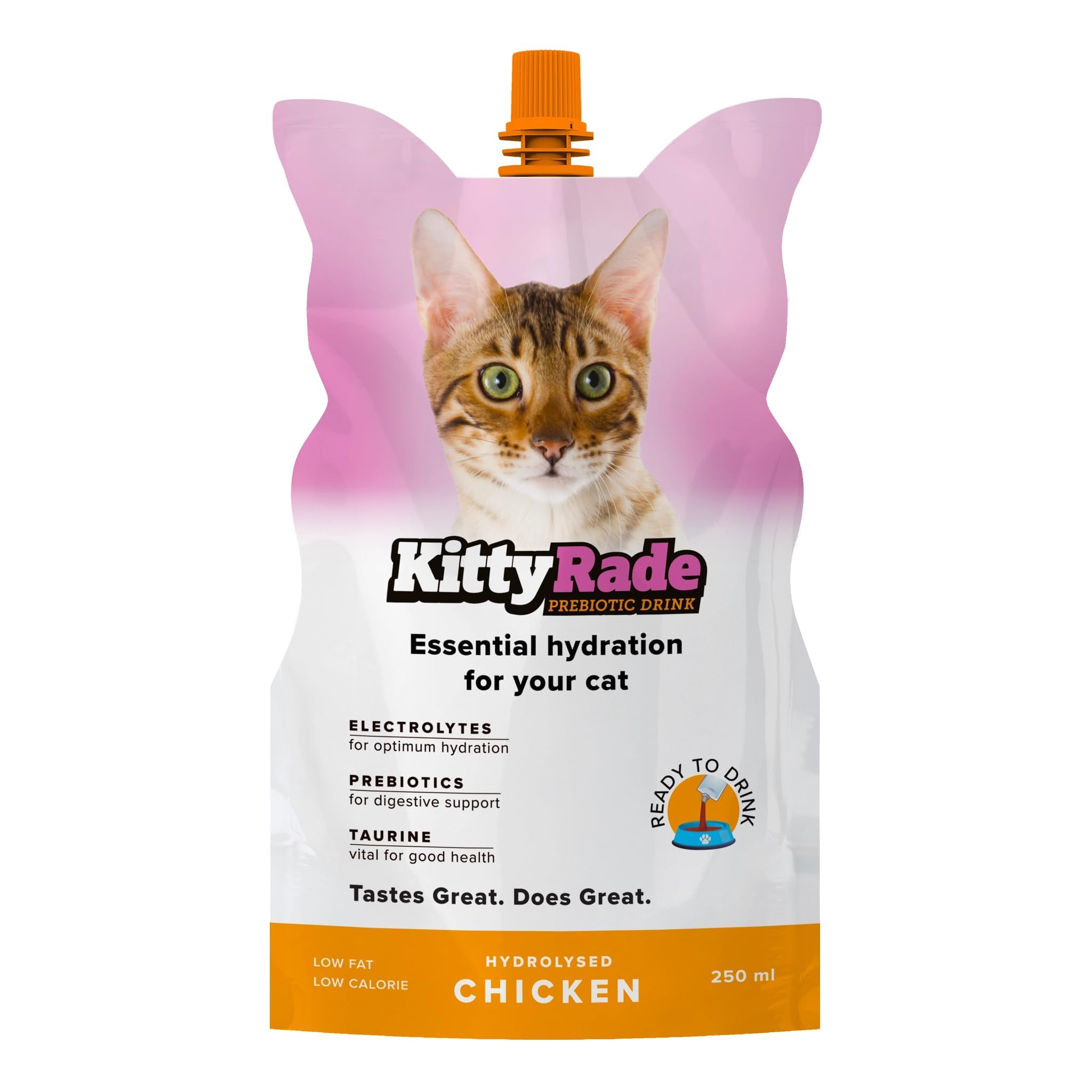 KittyRade Chicken Prebiotic Drink for Cats 250ml - With Prebiotics for Digestive Support & Electrolytes for Hydration - Contains Taurine