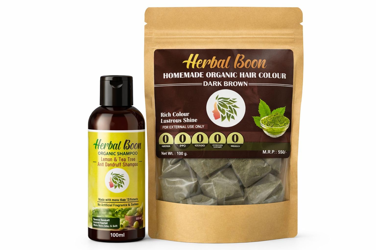 Herbal Boon Homemade Organic Hair Colour Dark Brown 100g with Lemon & Tea Tree Anti Dandruff Shampoo 100ml-picture-44