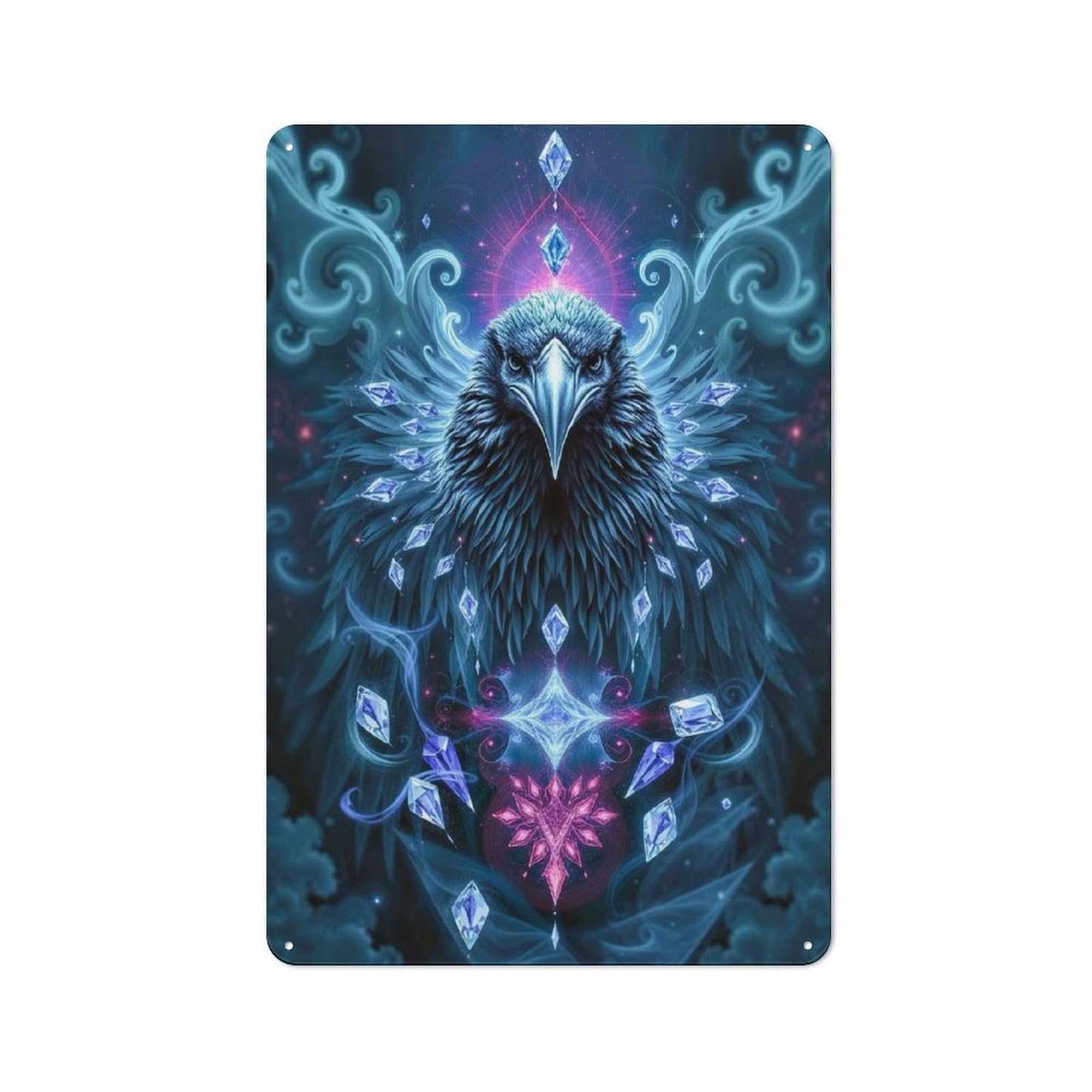 Junmoney Sapphire Raven Stonimal Classic Metal Wall Decor 30X20cm, Decorative Metal Sign For Workspace, Cafe, Shop Or Desk Area
