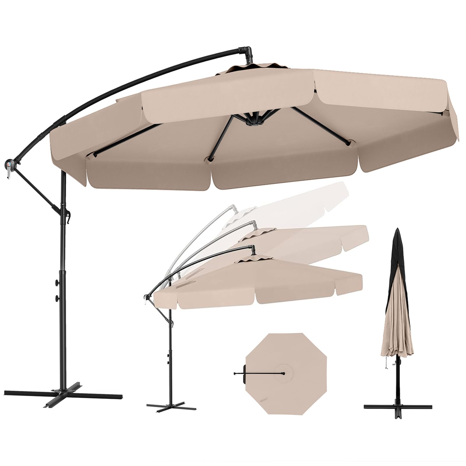 RELAX4LIFE Parasol Déporté Octogonal Φ305x250cm Parasol de Jardin (Beige)