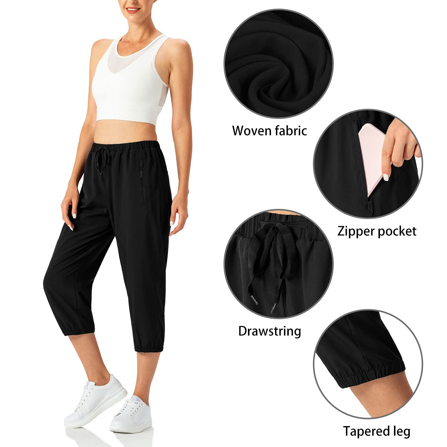 Butrends Pantaloni da Jogging Leggeri da Donna Pantaloni Capri Quick Dry Pantaloni a 3/4 Pantaloni da Allenamento Corti Pantaloni da Trekking Casual con Tasche con Cerniera