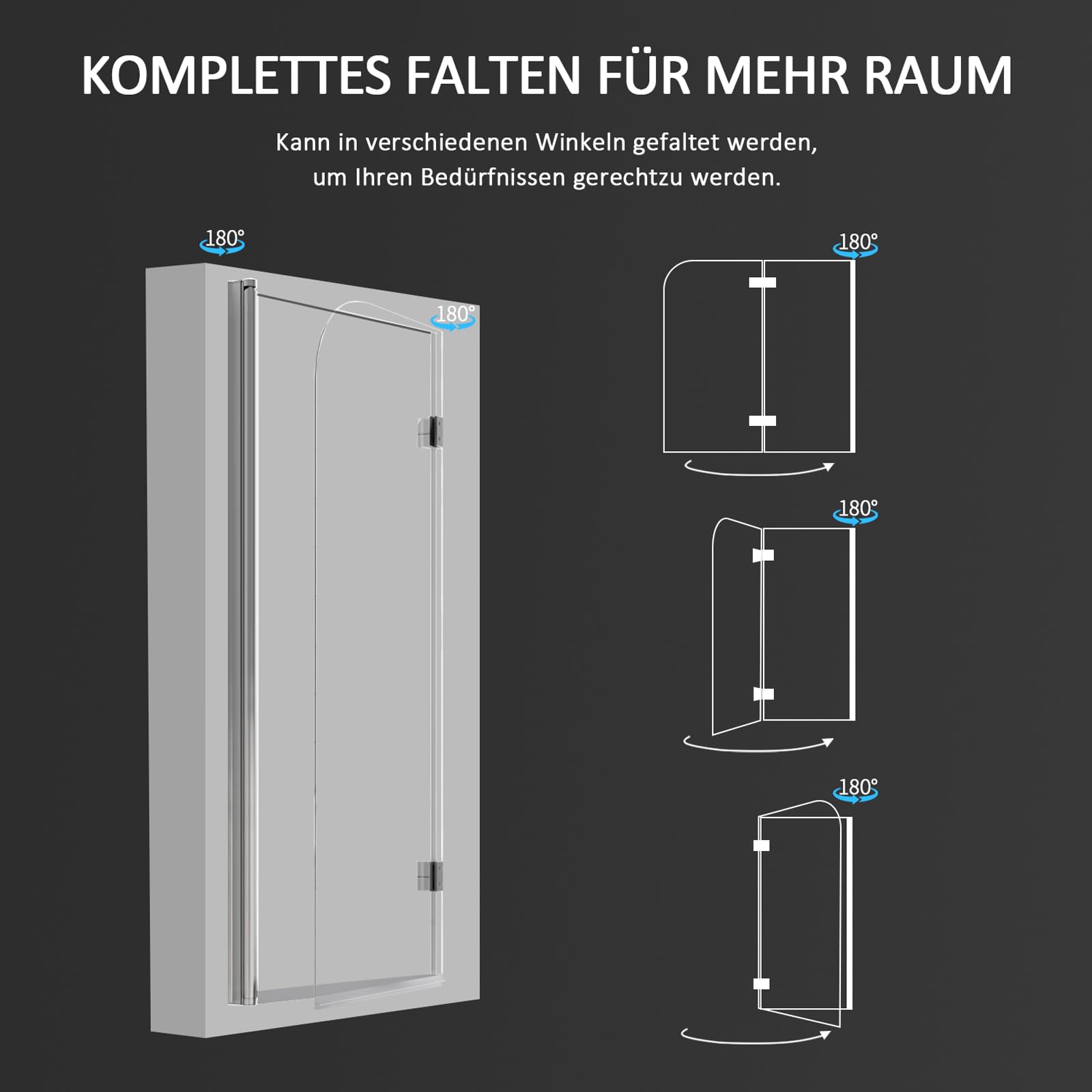 Duschwand für Badewanne 100 x 140 cm,2-teilig faltbar Duschwand Duschabtrennung mit 6mm Nano Glas,Silber