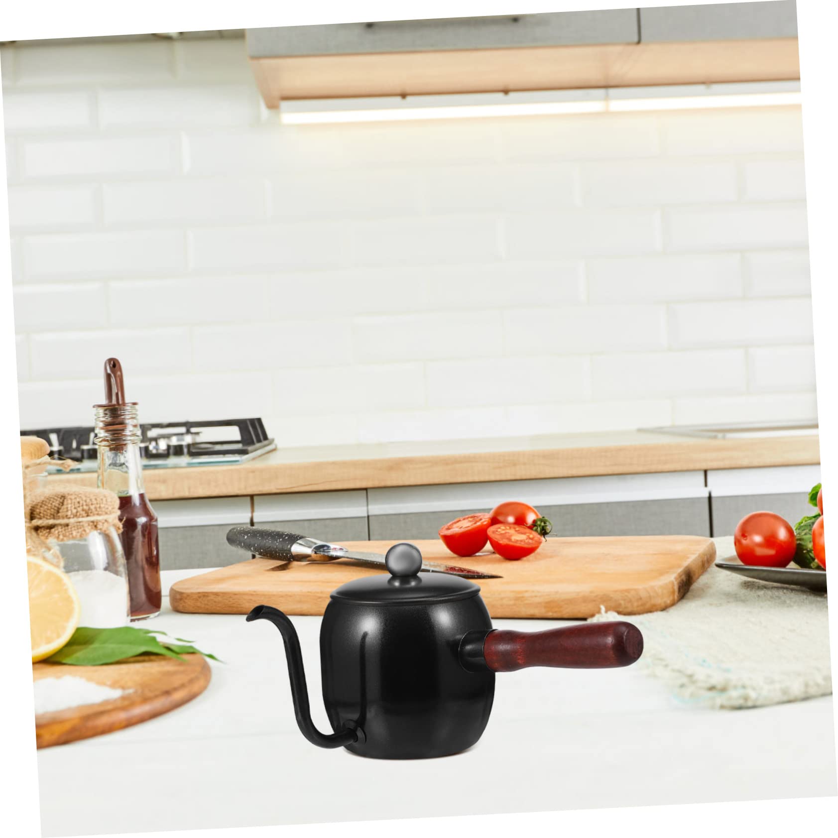 Garneck Simple Elegant 500ml Hand Drip Coffee Pot Kettle Wood Handle Waterproof Easy to Clean for Friends