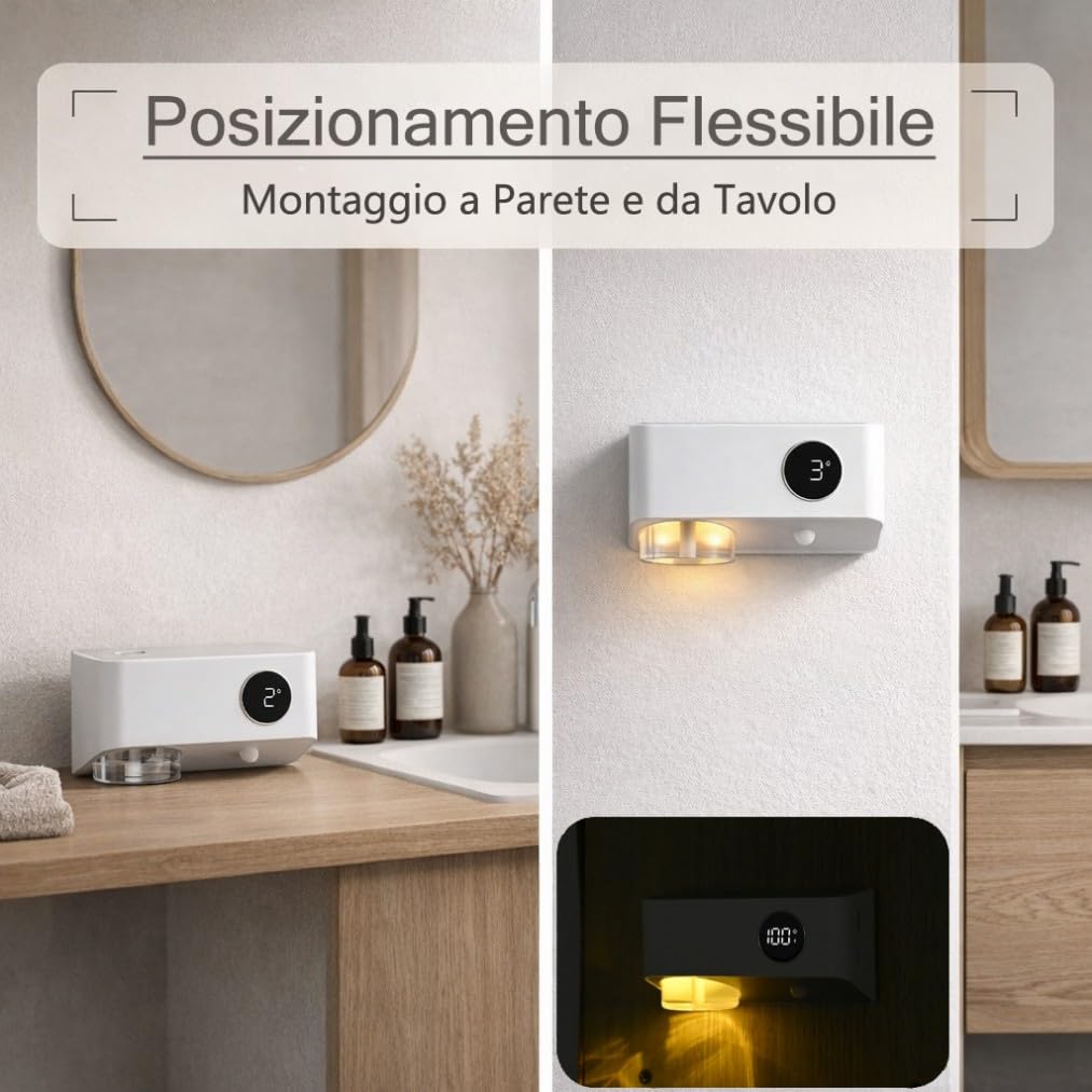 Diffusore di Oli Essenziali 80ml con Sensore di Movimento, Luce Notturna e Timer, Uso da Tavolo o Parete