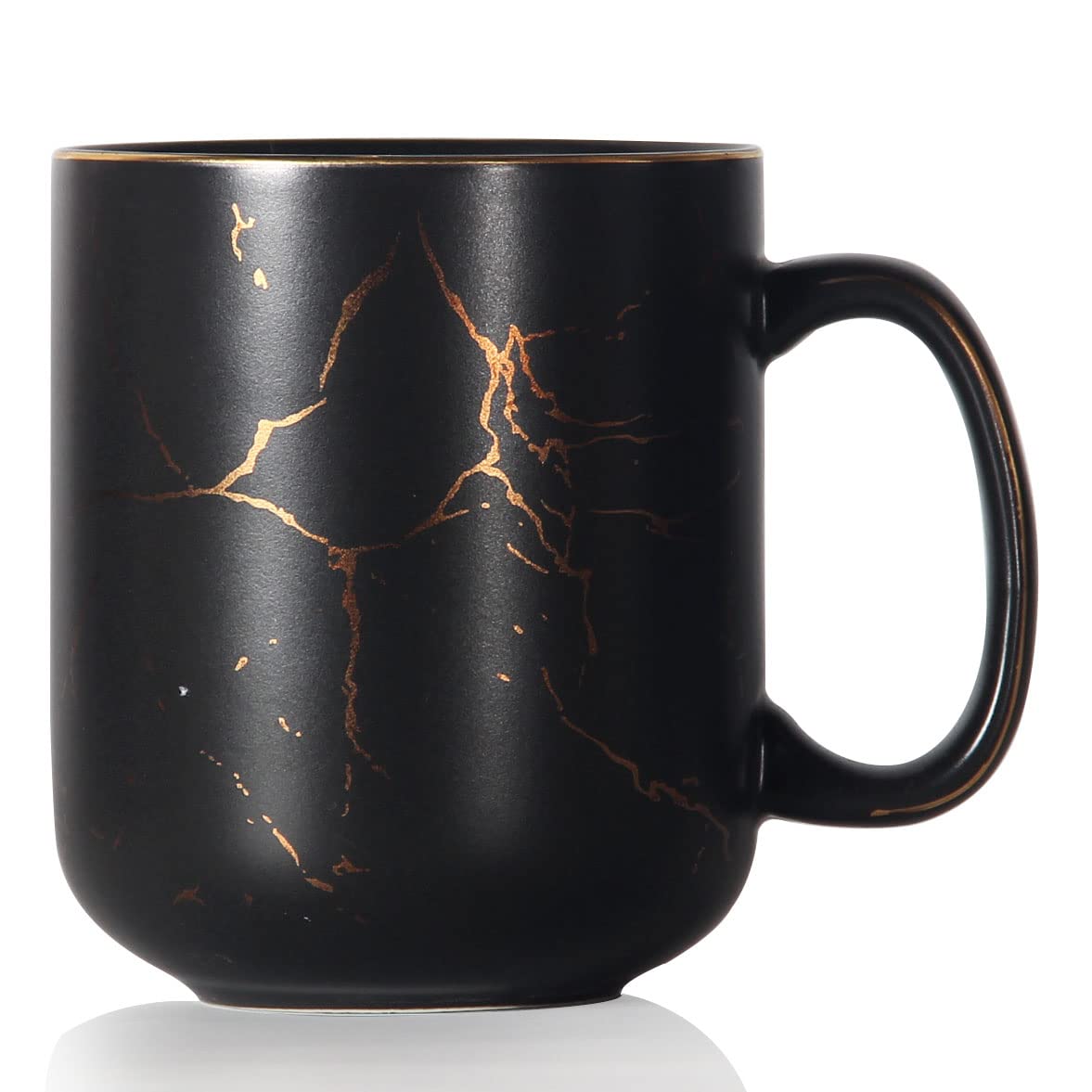 20oz Gold Marble Pattern Inlay Large Coffee Mug, 600ml Classic Ceramic Tea Cup with Handle for Men Women, Matte Black