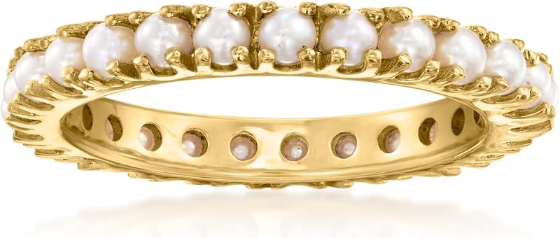 Ross-Simons 2.5mm Cultured Pearl Eternity Band in 18kt Gold Over Sterling. Size 7