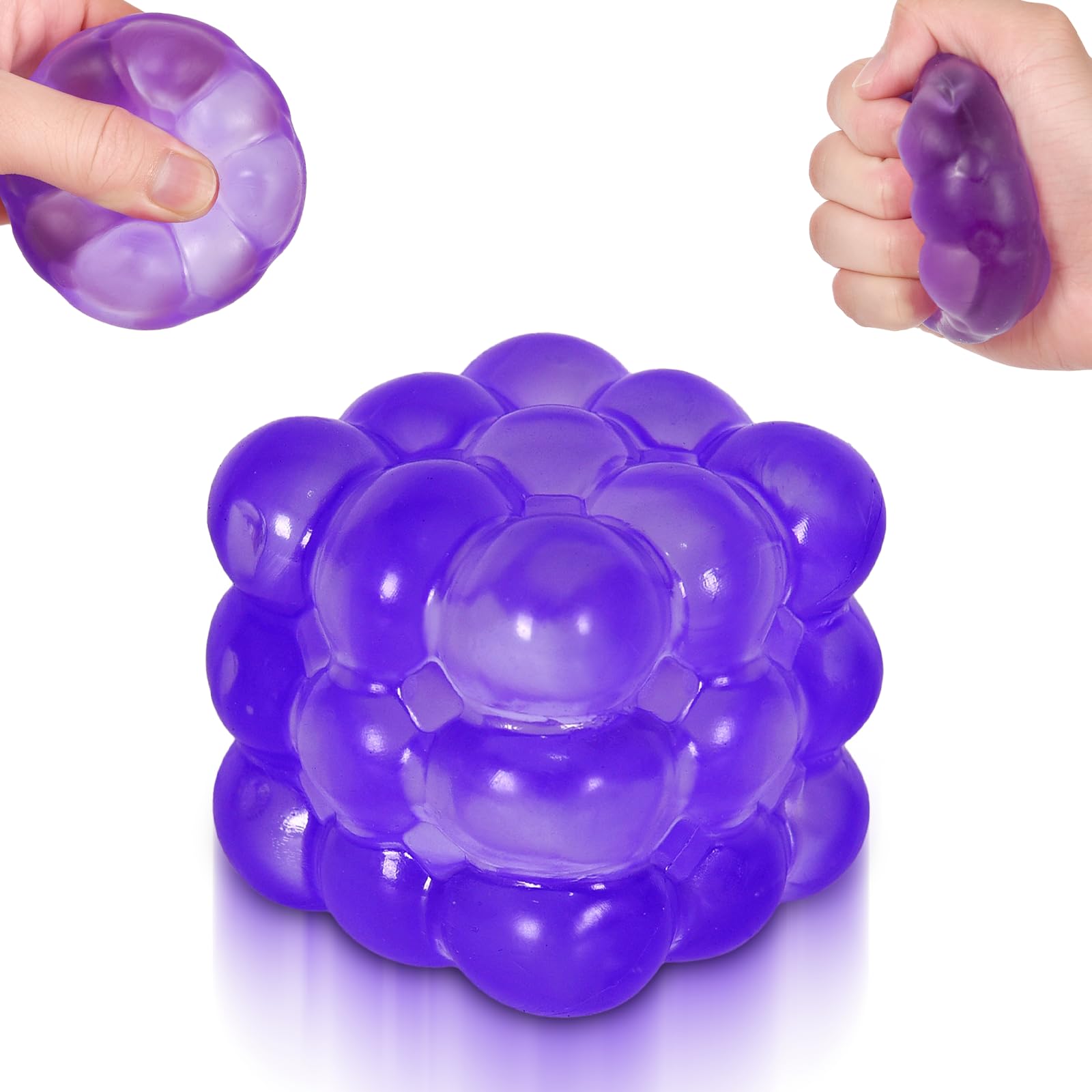 Ice Cube Squishy Fidget Toy, Standard Size 1.96 in Stress Ball for Adults and Kids, Puffwize Soft Textured Sensory Toy with Irregular Shape for Anxiety Relief and Improving Focus (Purple)