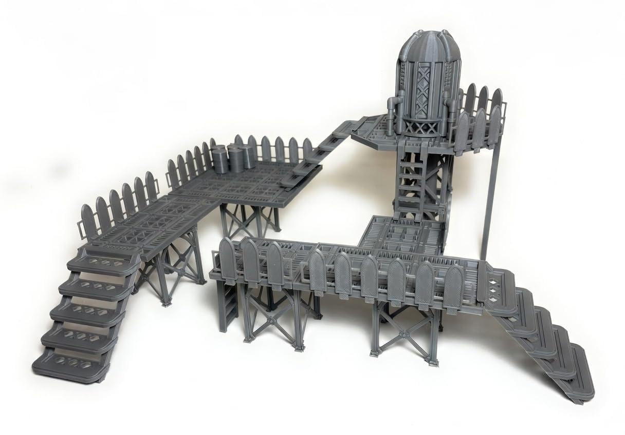 LM3D Industrial Tank Assault, Sci-Fi Scenery for Wargames, 32 Pieces of Industrial Land, Platforms and Stairs