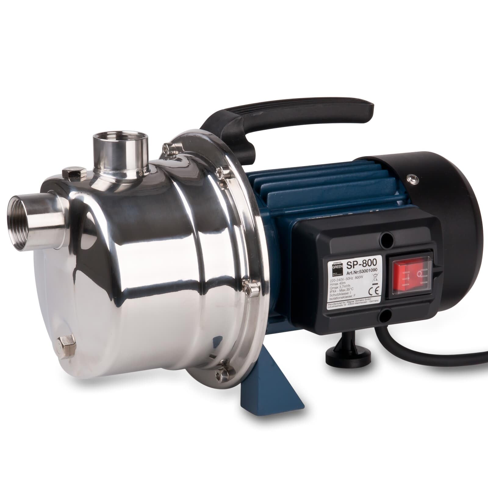 Wagner GREEN SP-800 Gartenpumpe 800W 3700 l/h Edelstahl Spülpumpe für Trommelfilter Teichpumpe selbstansaugend 1 Zoll
