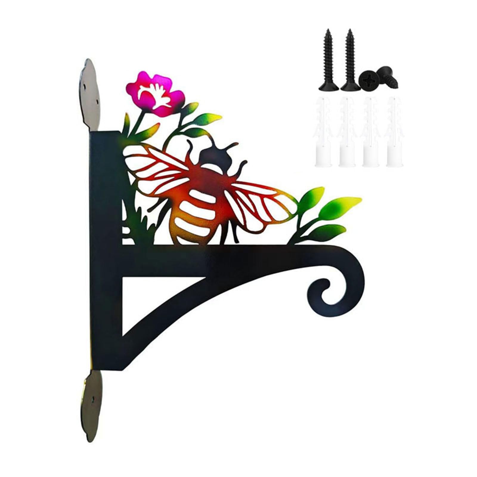 Ekoama Colorful Iron Bees Pattern Plant Hanger Bracket Wall Mounted Hanging Hook For Bird Feeder Wind Chimes Garden Decoration
