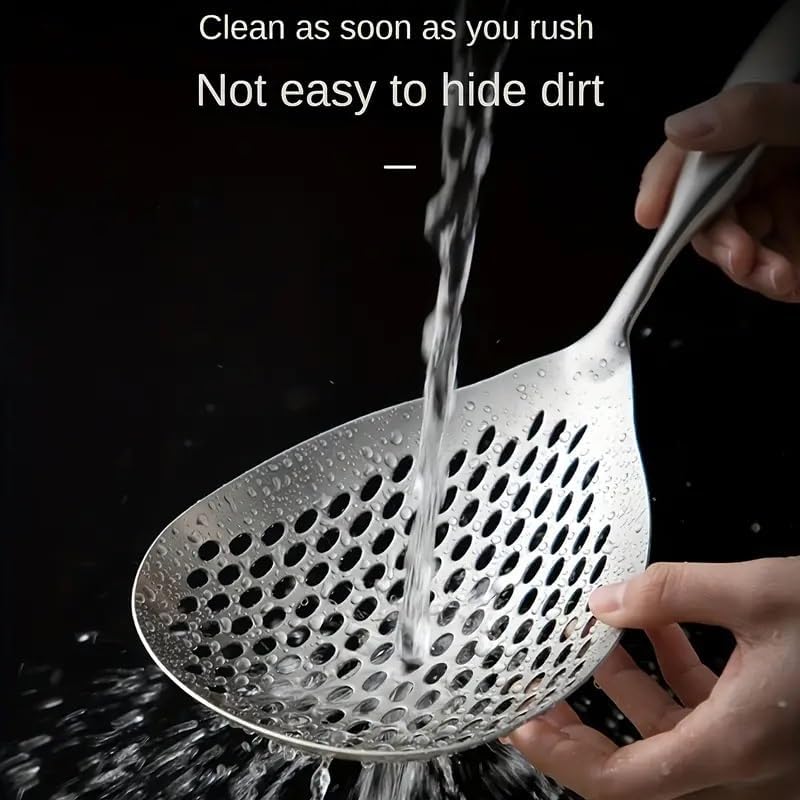 2pcs Stainless Steel Slotted Spoons - Large Ladles with Wooden Handles - Perfect for Scooping Noodles, Vegetables, Fried Foods, And Beans